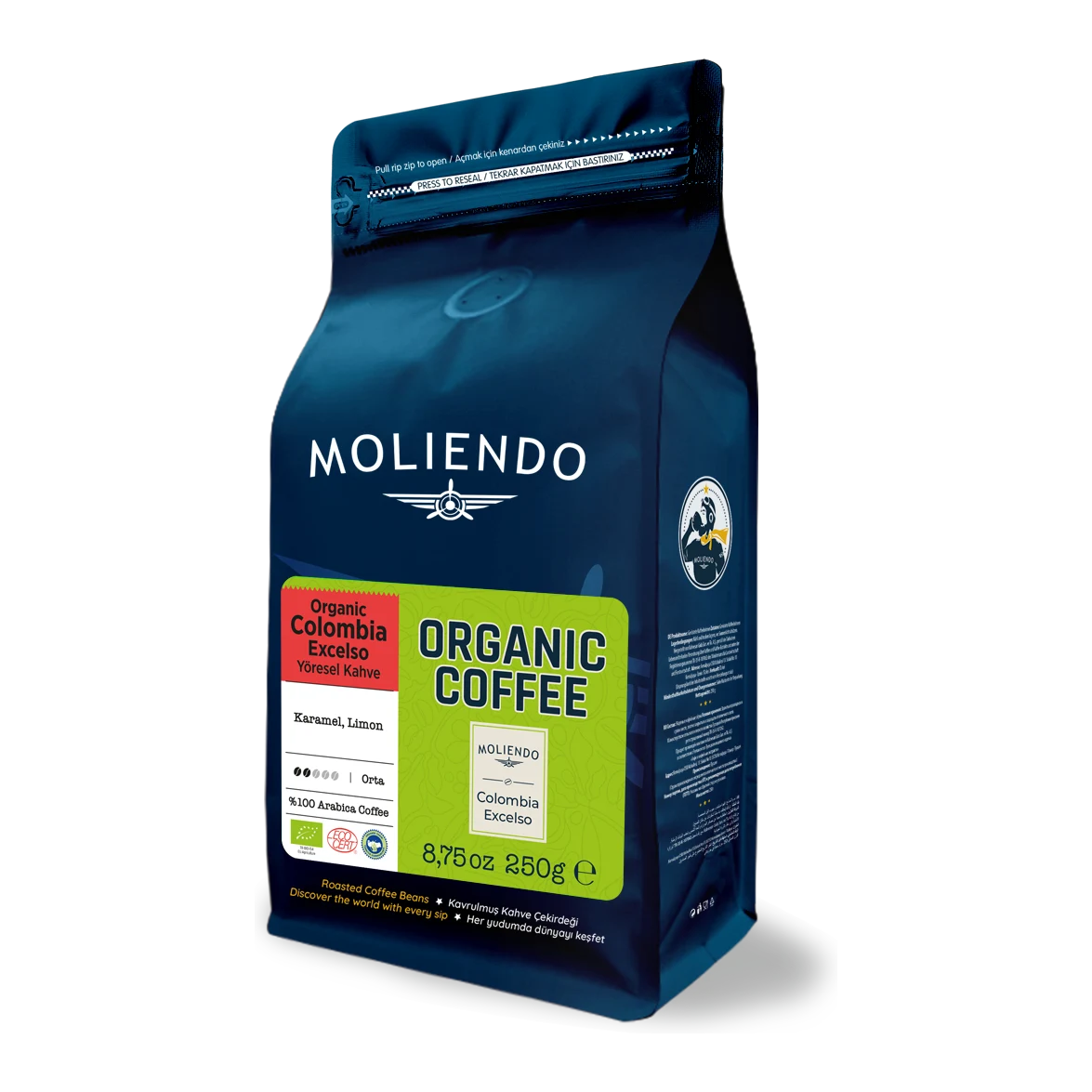 Moliendo Organic Colombia Excelso (Çekirdek) Yöresel Kahve 250 g