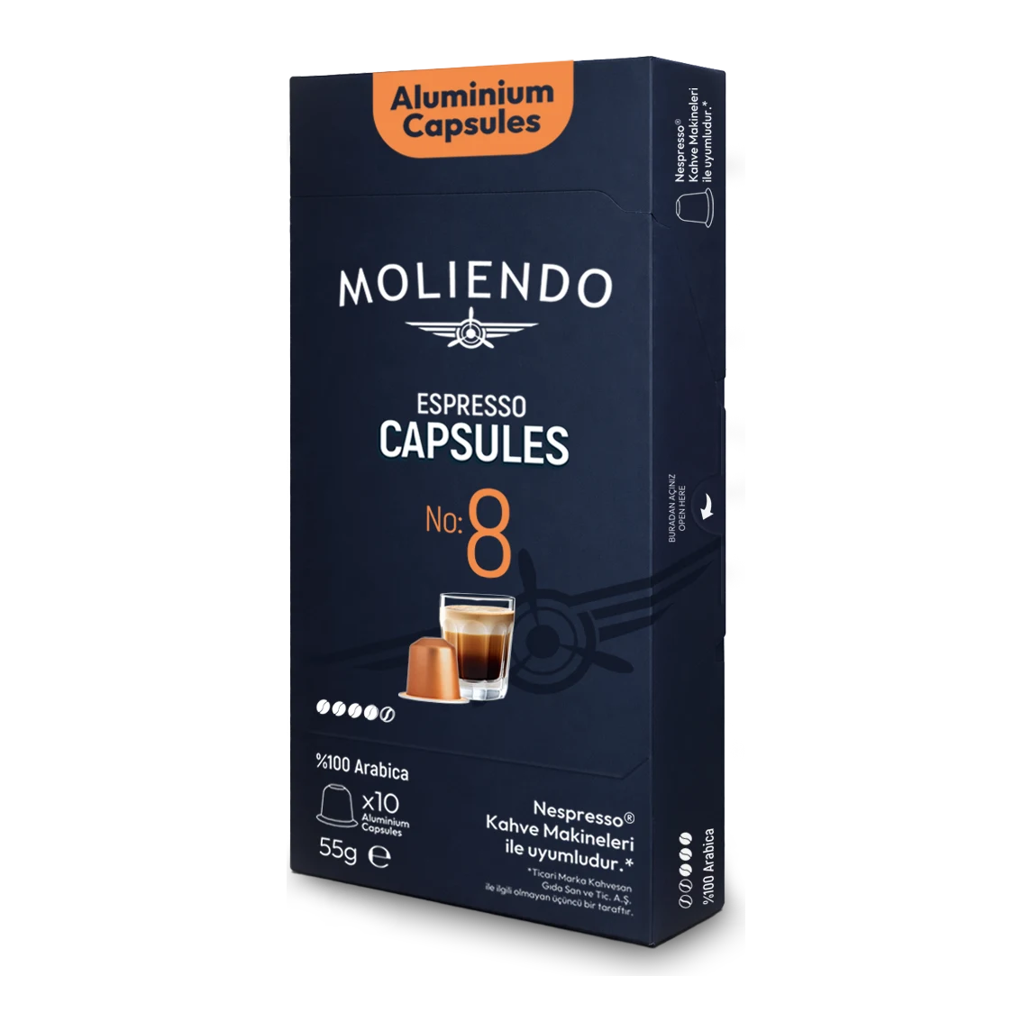 Moliendo Kapsül No:8 Nespresso Uyumlu Alüminyum Kapsül 10 Adet