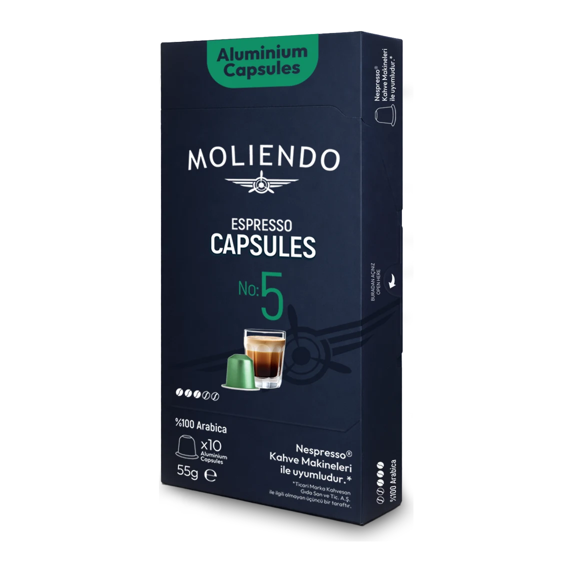 Moliendo Kapsül No:5 Nespresso Uyumlu Alüminyum Kapsül 10 Adet